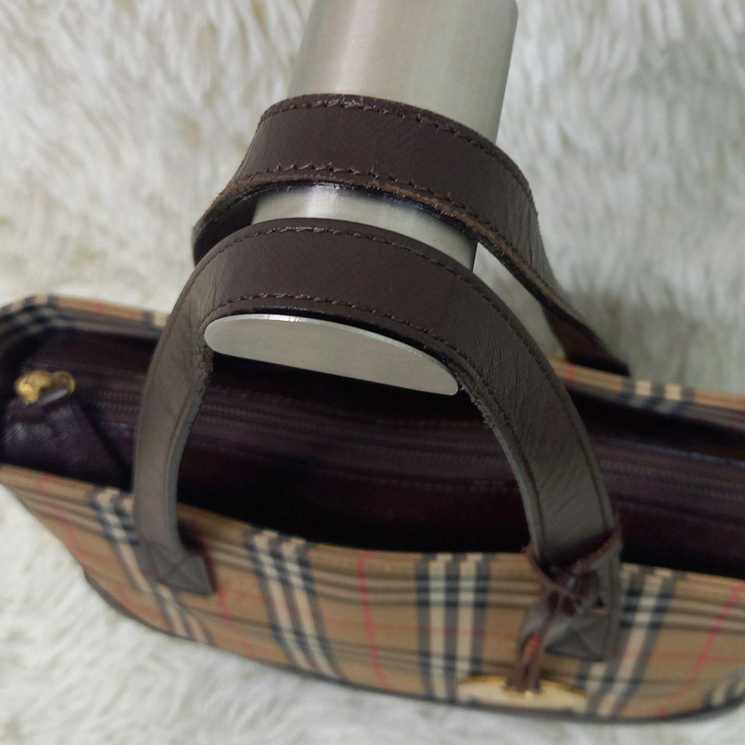 希少✨バーバリー ヴィンテージ ハンドバッグ ノバチェック ブラウン チャーム付