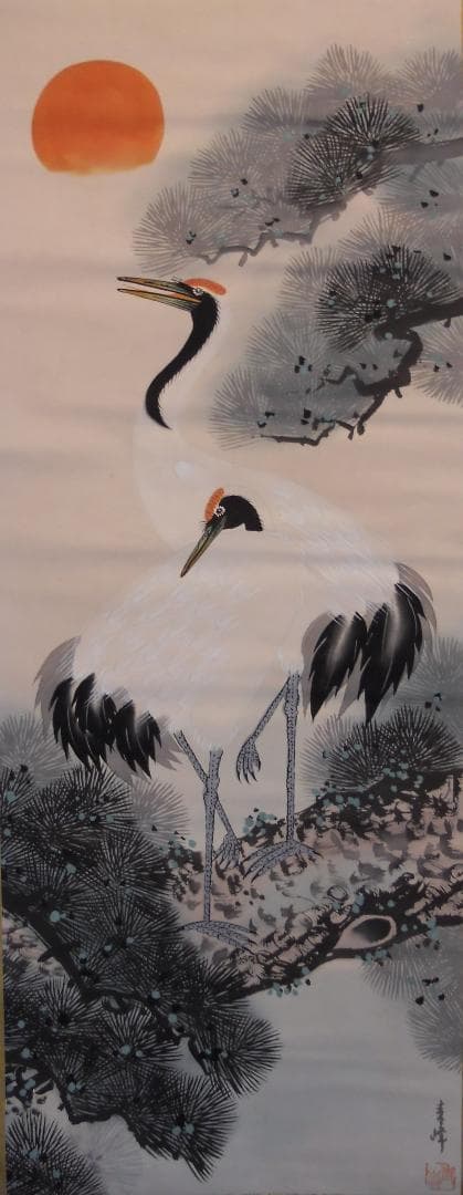 掛け軸 青峰 双鶴 絹本 希少 軸装 茶道具 掛軸 美品 です。