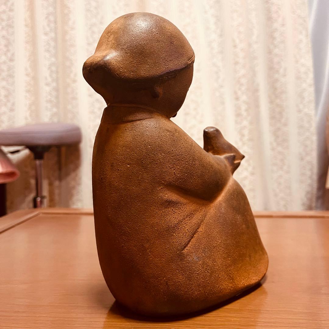 山本正道　鳩と少女　彫刻　オブジェ　女の子　青銅　鉄　鳥　骨董品　ビンテージ