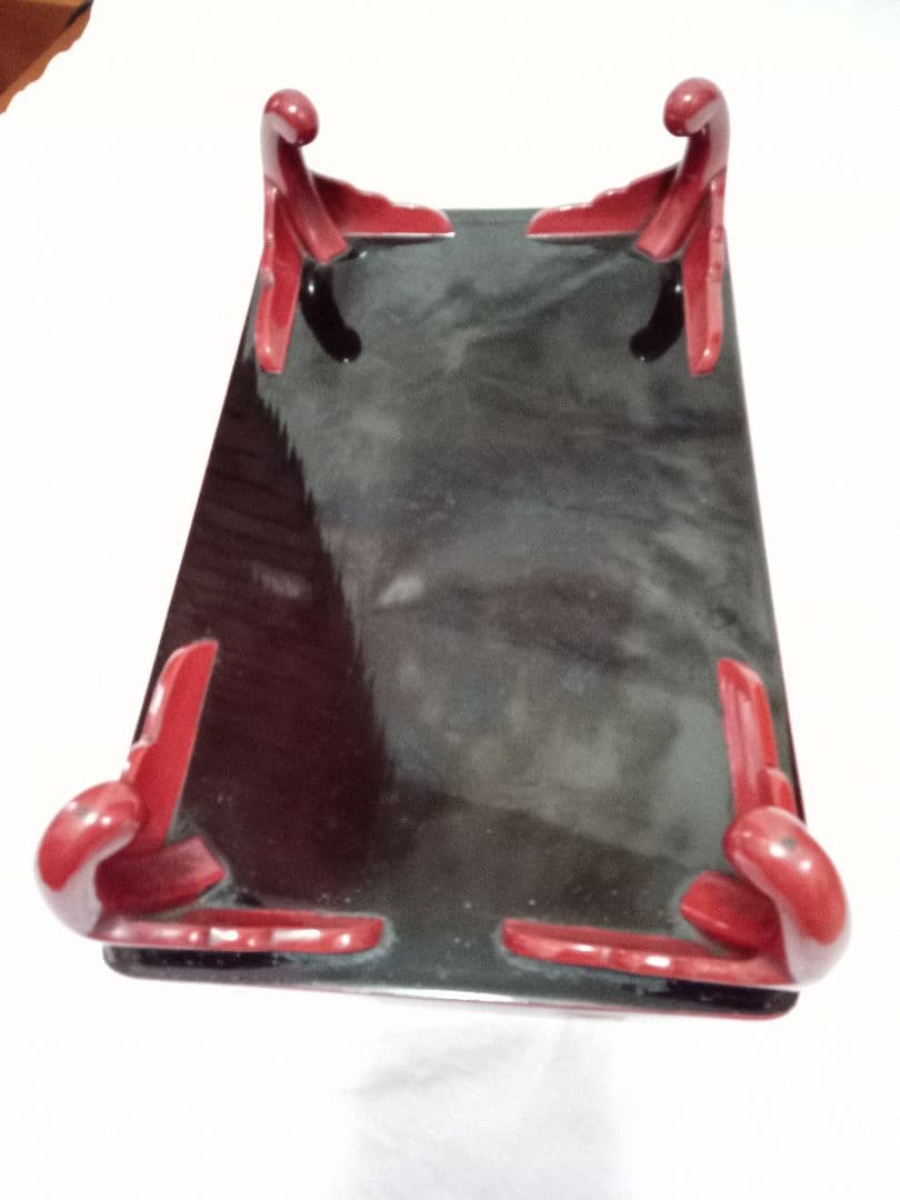 古い お膳 金彩 木製 四足 鶴亀柄 朱塗 漆器 アンティーク