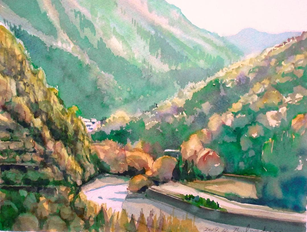 丹沢湖からの眺望（水彩画）