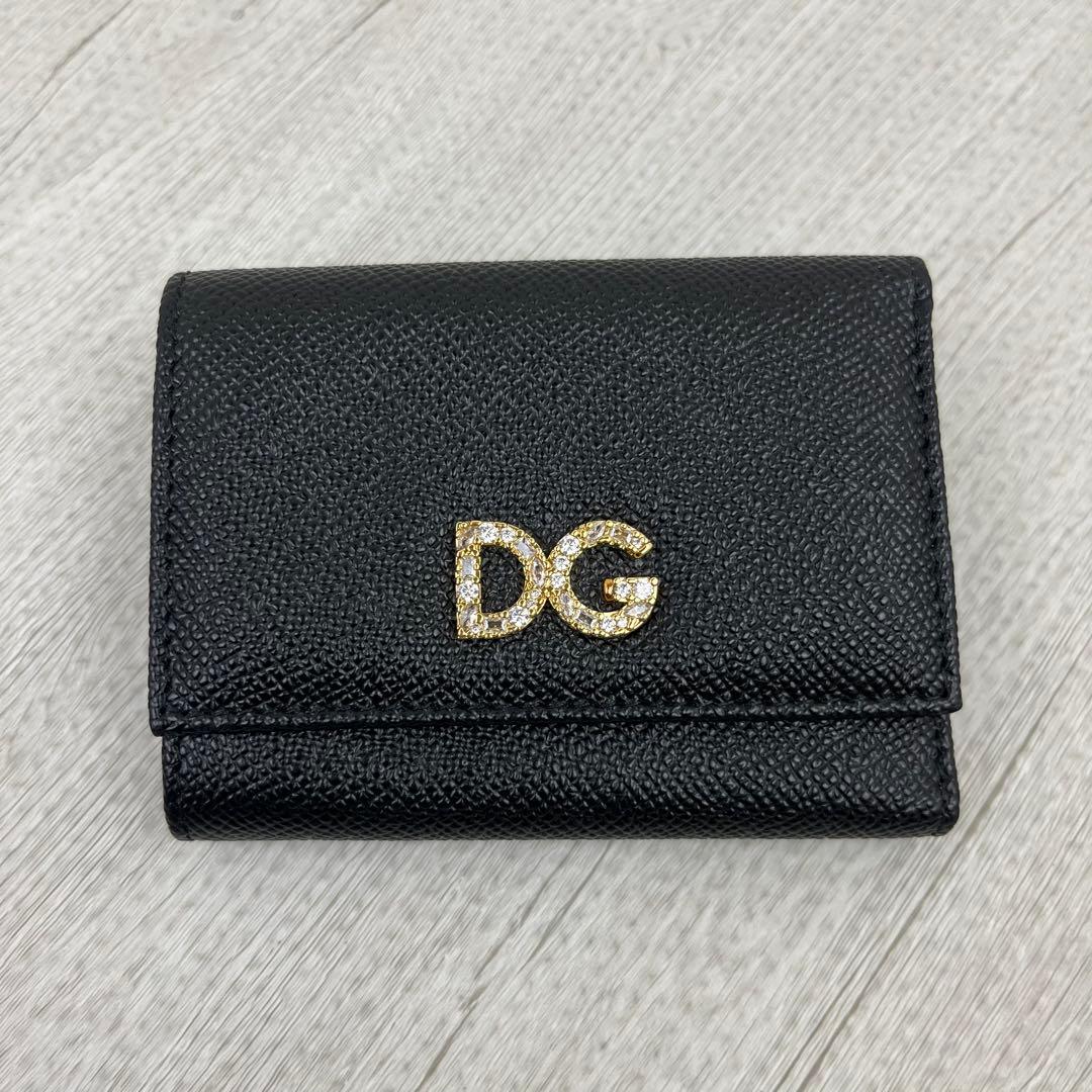 未使用級✨ ドルチェ&ガッバーナ 折り財布 ロゴ金具 ビジュー ブラック レザー
