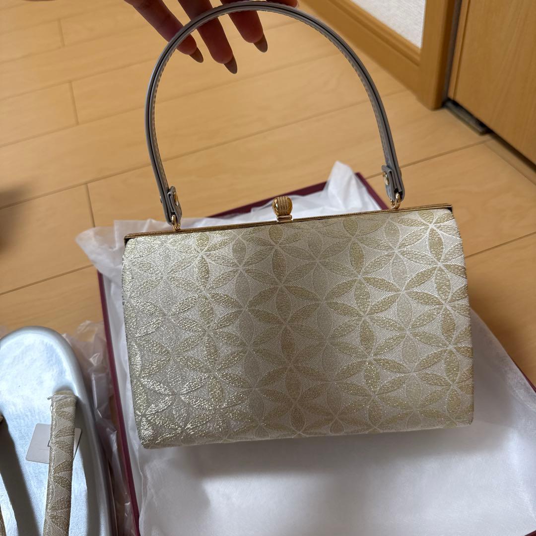 アイボリー花柄和装用バッグと草履セット