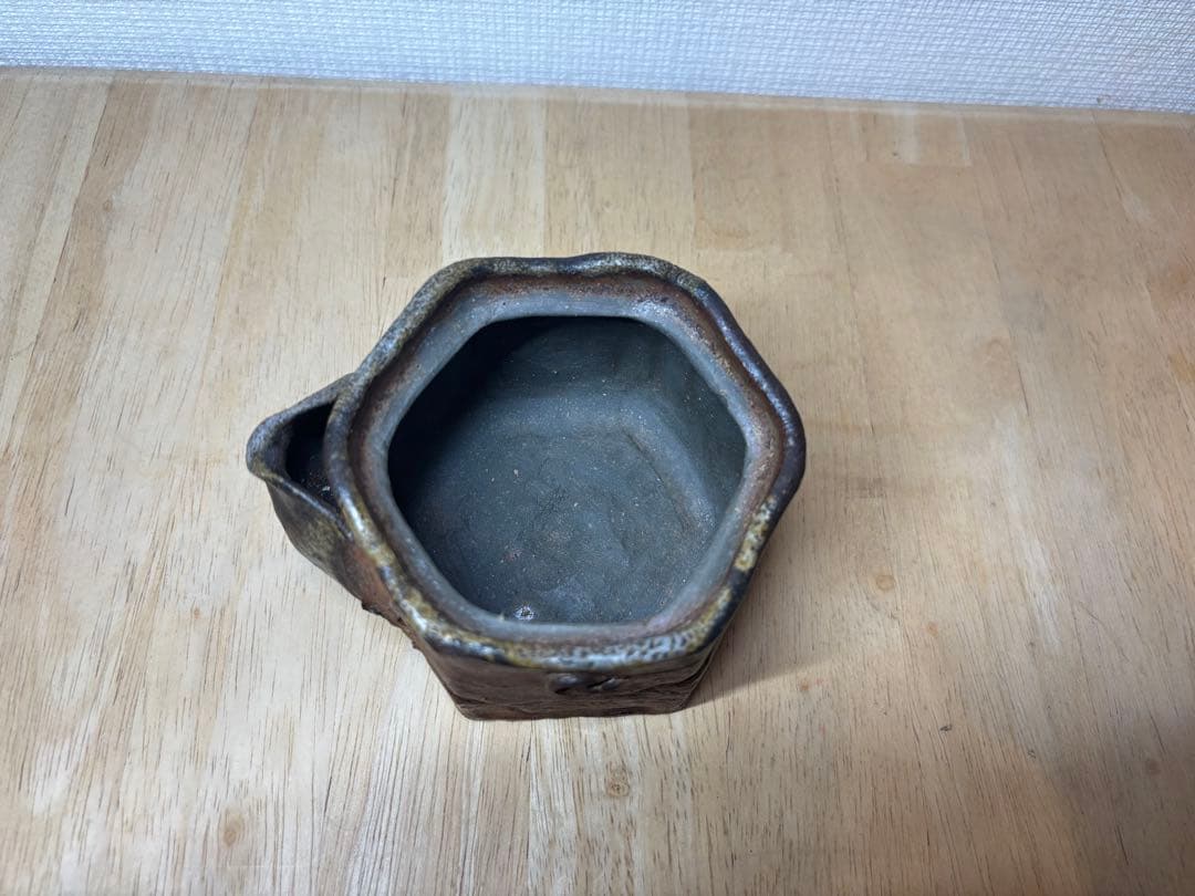 ㊲備前焼 宝瓶 登り窯 白梅 梅 うめ ウメ 手びねり 6角 急須