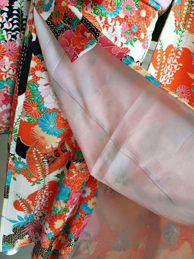 専用です☆アンティーク白黒ブルーの着物にエメラルドグリーンの作り帯セット☆