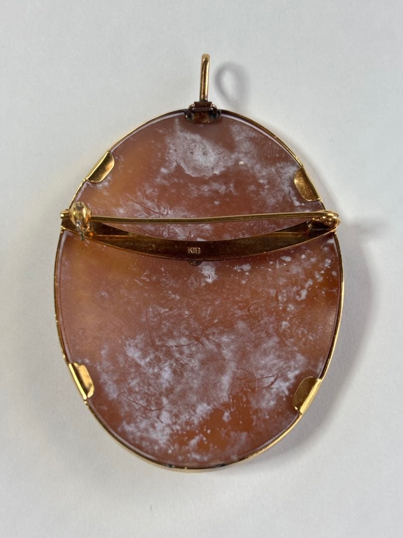 k18シェルカメオ　ペンダントトップ　ブローチ　2way