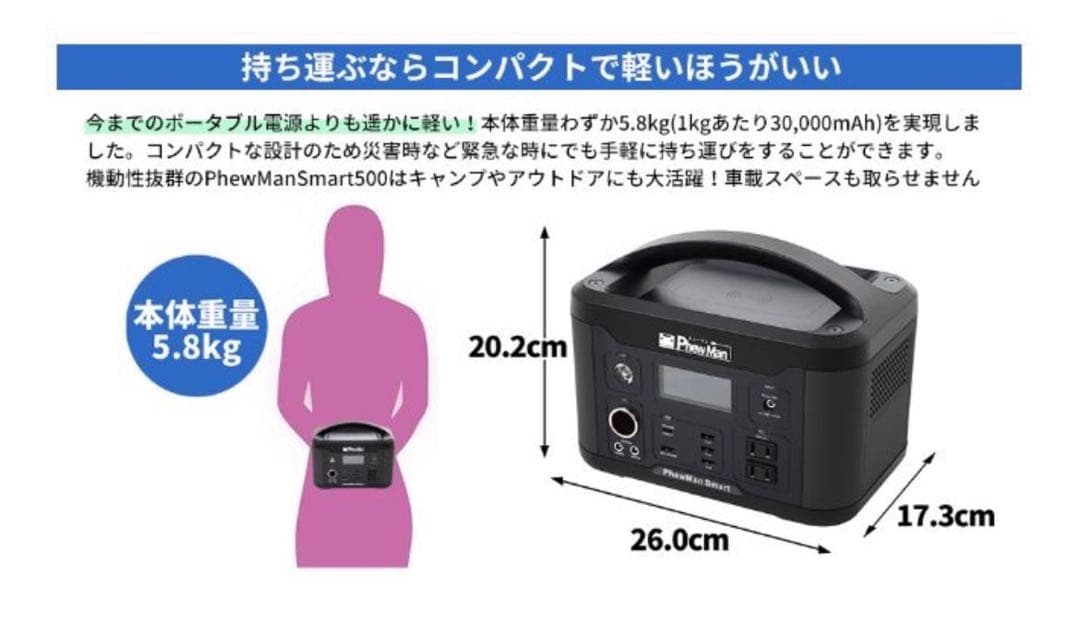 PhweMan ポータブル電源 Smart500 IDL-PS500B I080