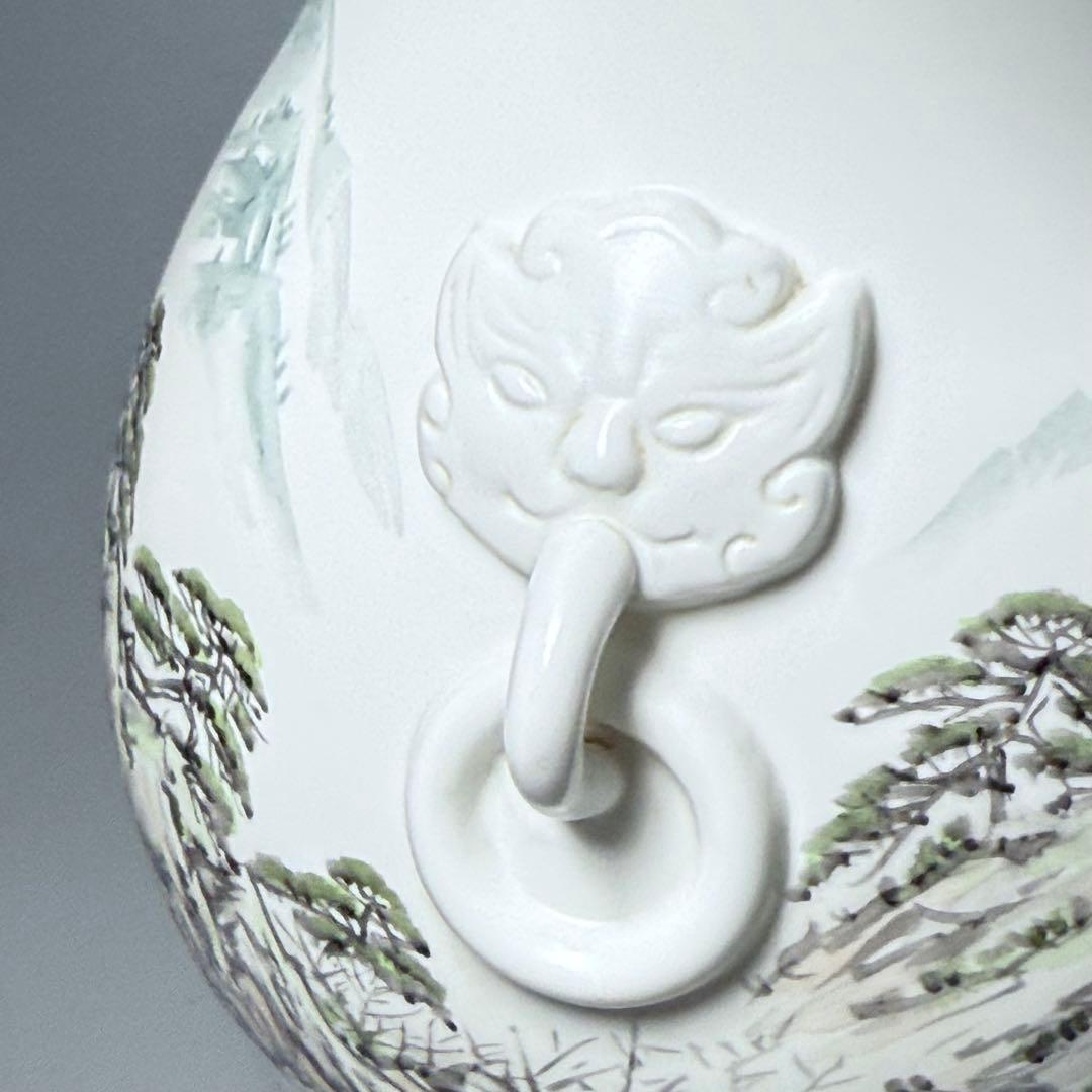 オールド深川製磁　山水図花瓶　銘有　昇然　高さ20.2cm　インテリア　有田焼