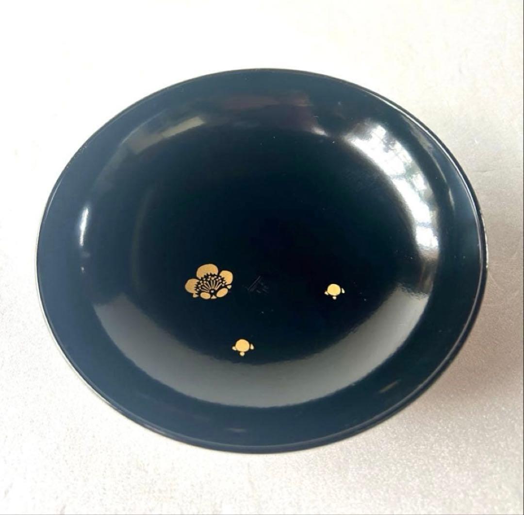 高級漆器 伝統工芸 漆塗 蓋付き お吸物椀 お正月 5客　梅 金蒔絵 会津塗