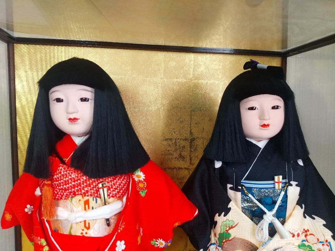 【化粧箱付き】市松人形 ペア 京旭作 ガラスケース入り