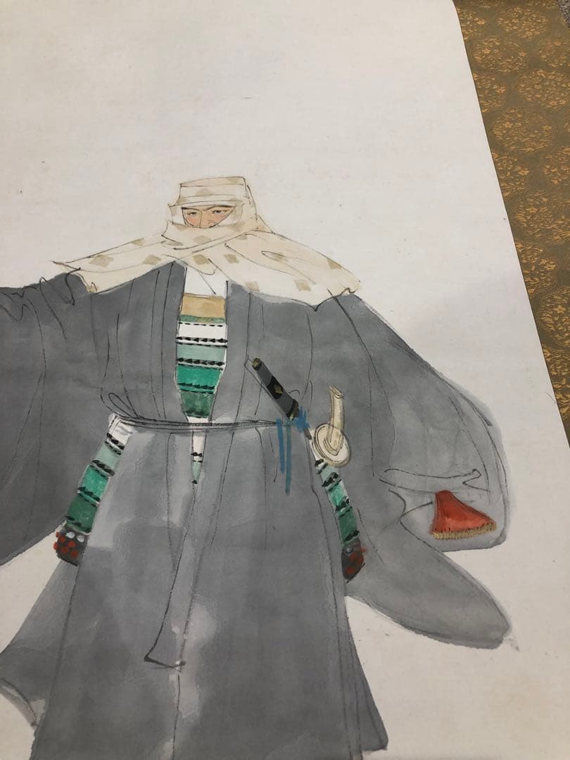 《山門之徒》掛畫。名畫家「福田  惠一」作品。美品。原畫，共箱。昭和時代。