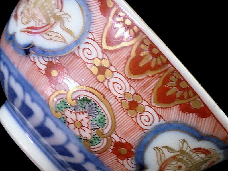 大聖寺伊万里　金襴手　窓絵　鳳凰紋　煎茶碗　向付　５客　A213AS-CWm