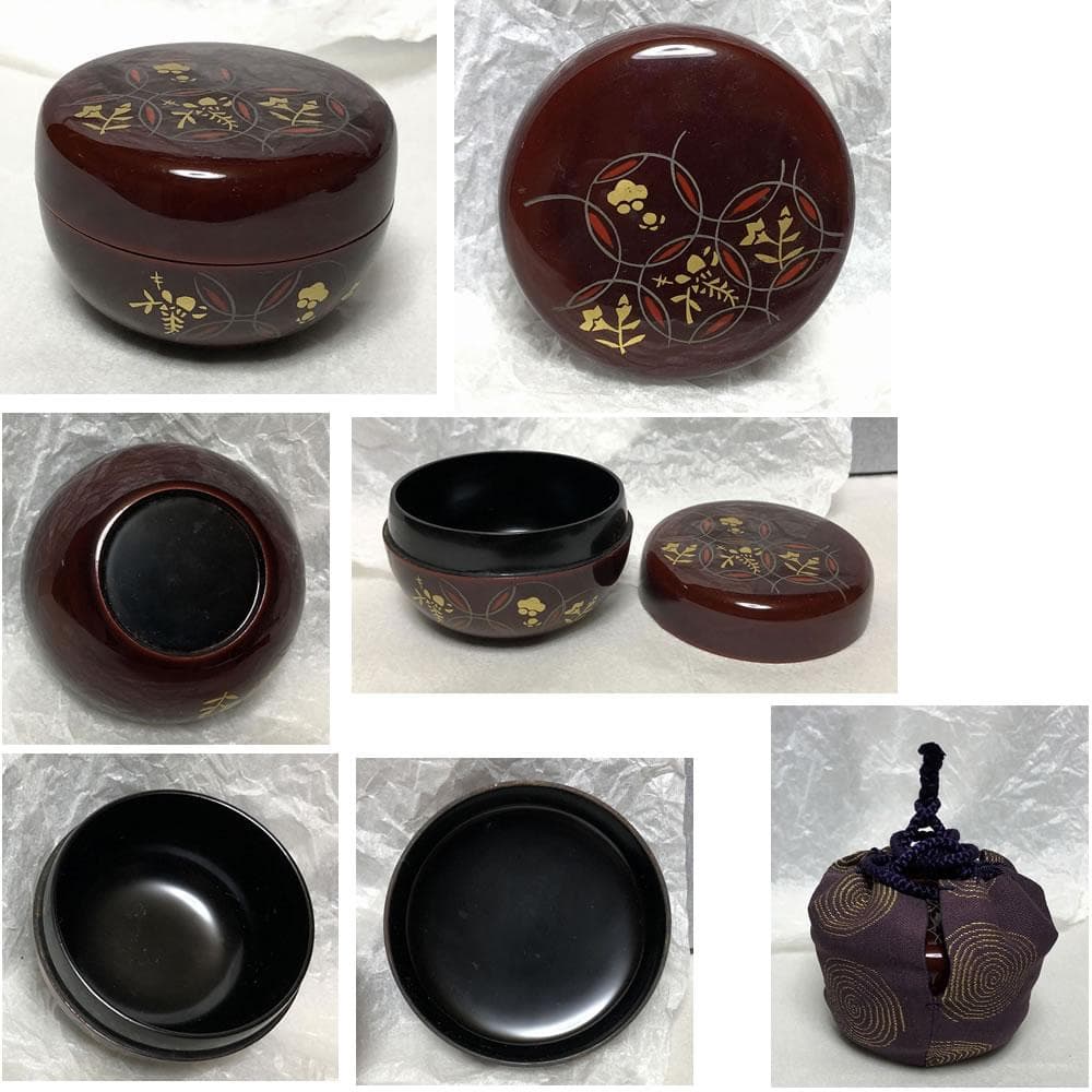 茶箱 塗師 松斎 蒟醤塗 共箱 野点 利休茶箱 抹茶碗 棗 香合 茶杓 花押