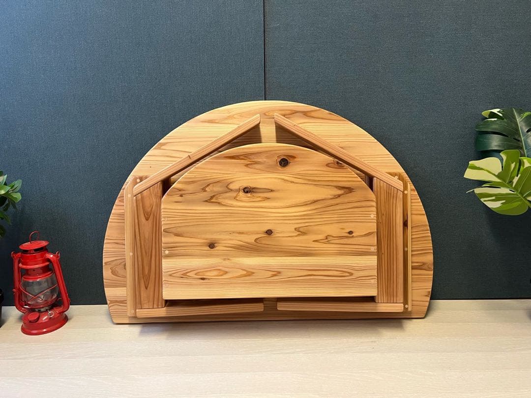 【送料無料】 ローテーブル 半円 収納付き90cm 60cm 杉 折り畳み脚