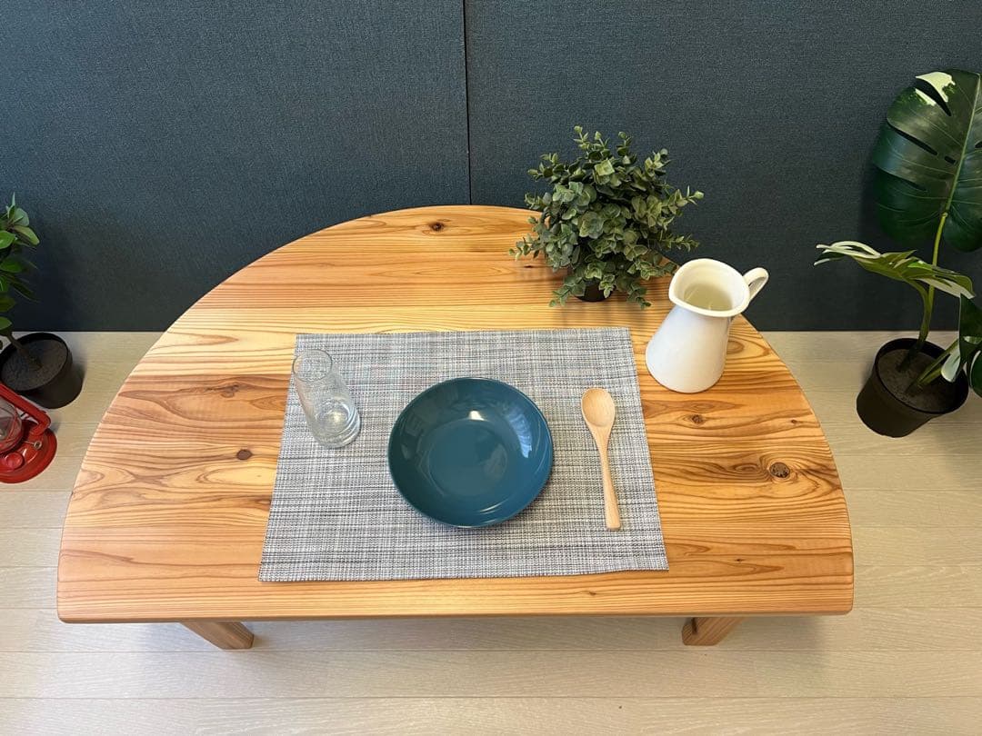 【送料無料】 ローテーブル 半円 収納付き90cm 60cm 杉 折り畳み脚