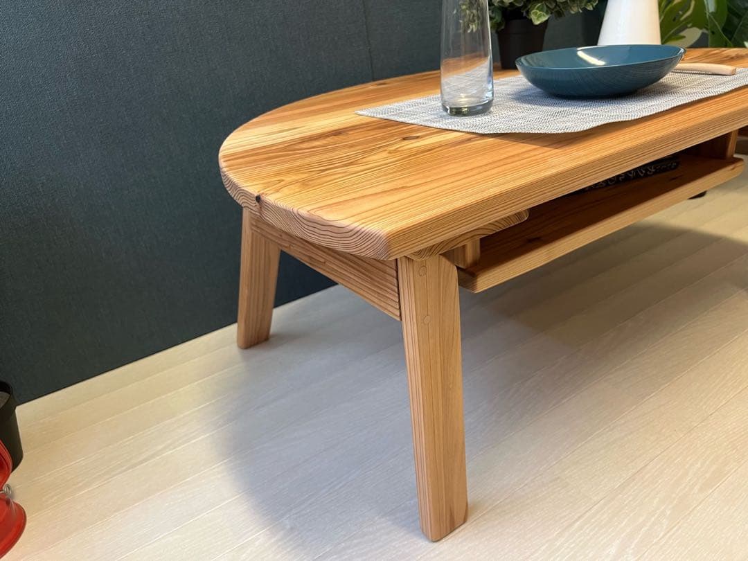 【送料無料】 ローテーブル 半円 収納付き90cm 60cm 杉 折り畳み脚