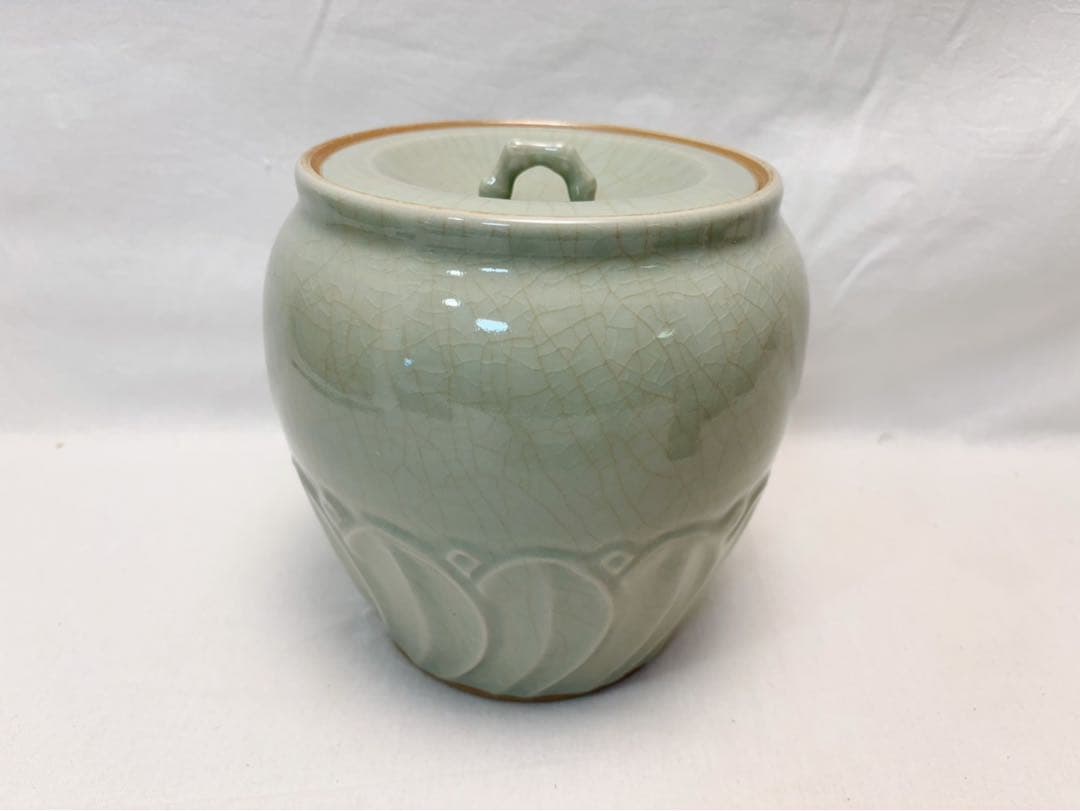 ほぼ未使用 茶道具 中村春晓作 青瓷 皆具 陶印 皆具 共箱