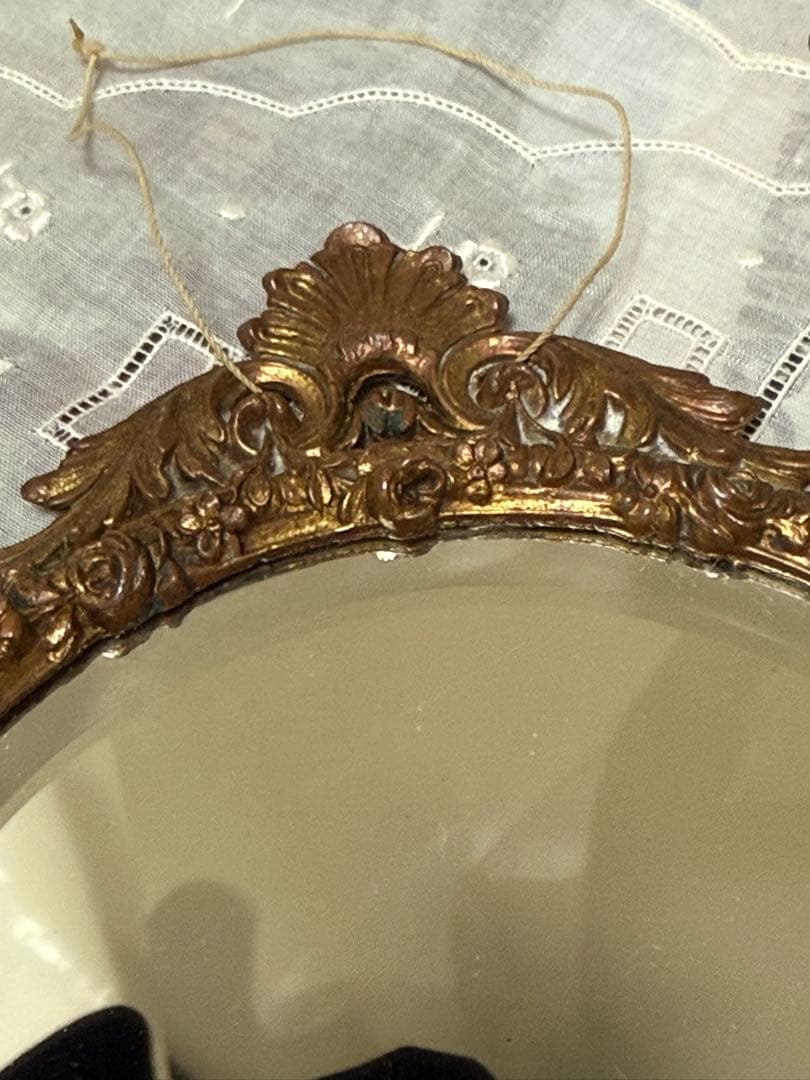 フランス　アンティーク ヴィンテージ　鏡　花柄鏡　アンティークミラー　小物ミラー