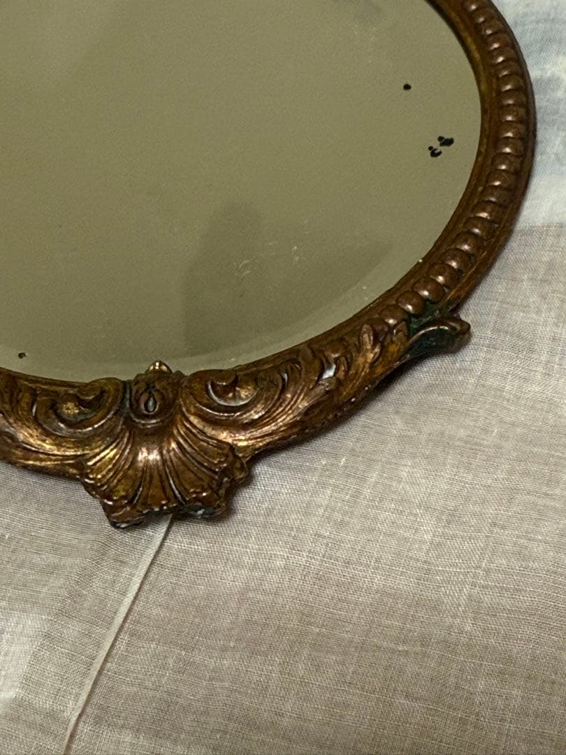 フランス　アンティーク ヴィンテージ　鏡　花柄鏡　アンティークミラー　小物ミラー