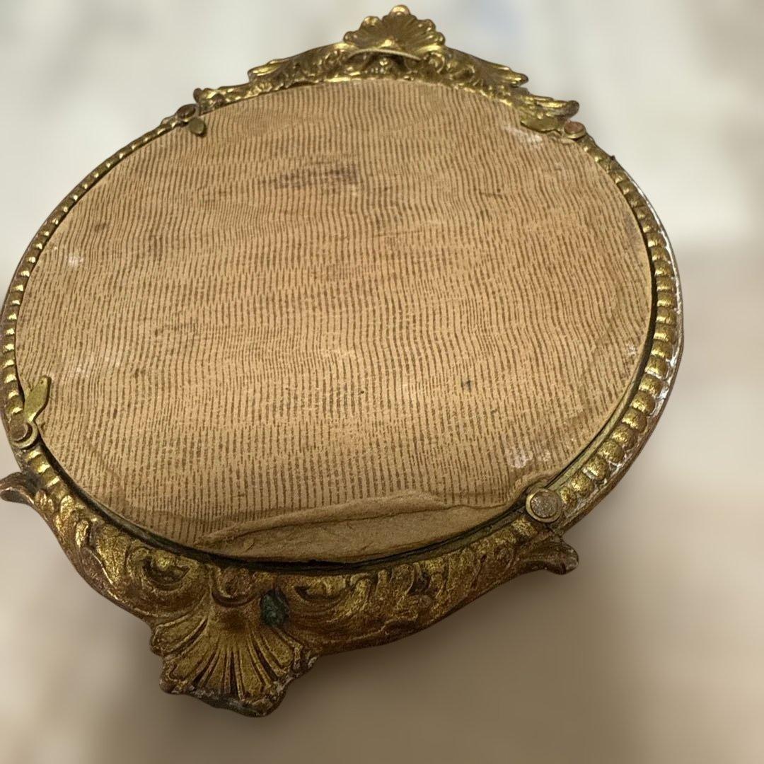 フランス　アンティーク ヴィンテージ　鏡　花柄鏡　アンティークミラー　小物ミラー