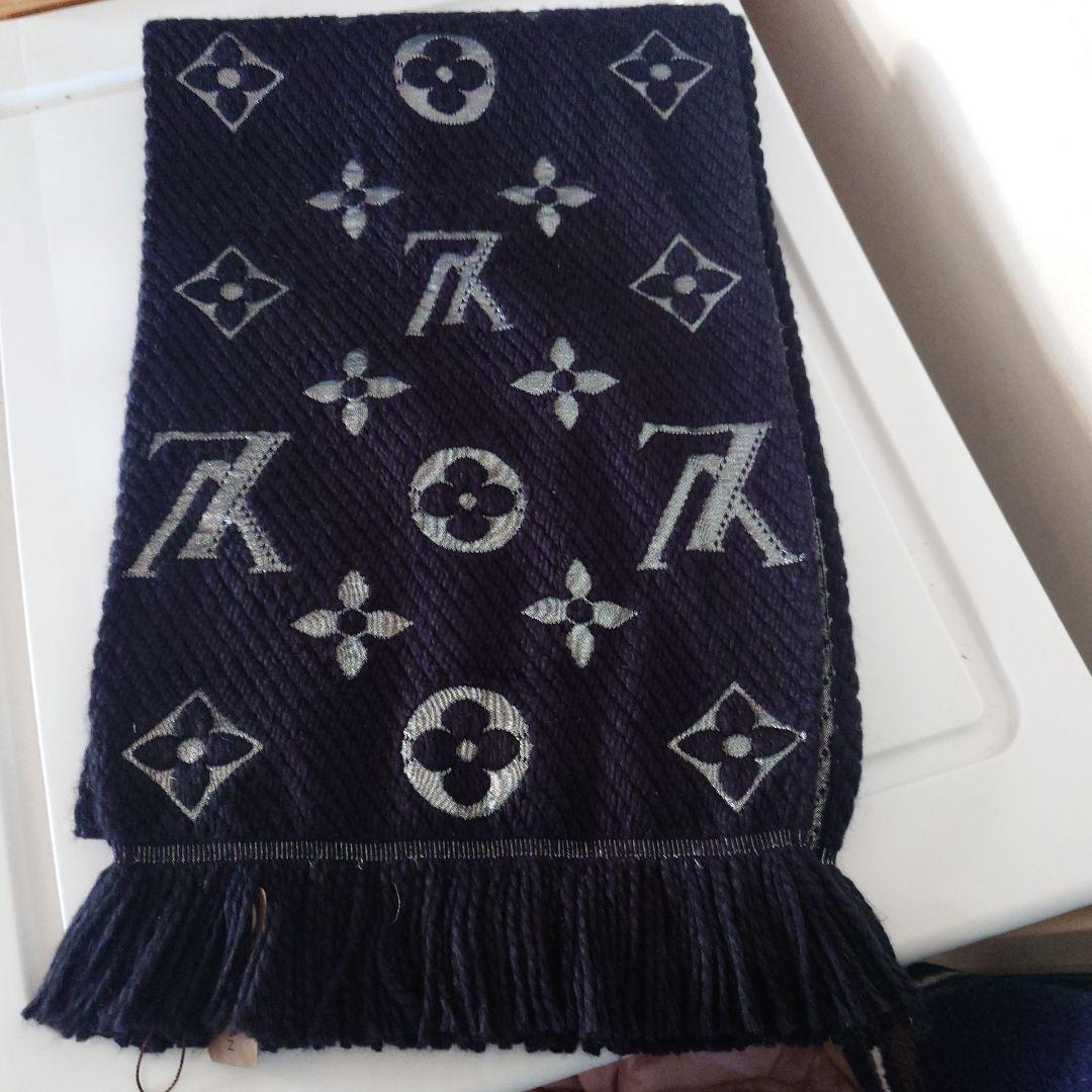 ブラックルイヴィトンマフラー フリンジ付き