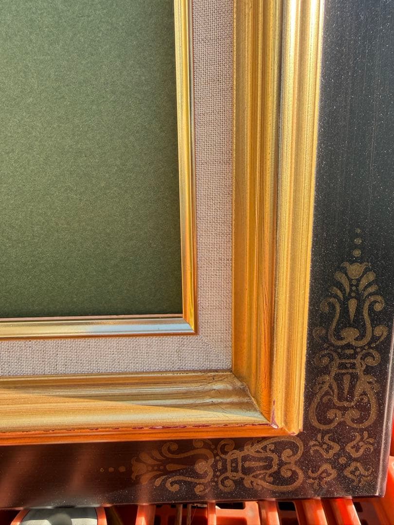 超美品　F15サイズ 油彩額縁 前面ガラス＆供箱付き黒と金の装飾　1230①倉庫