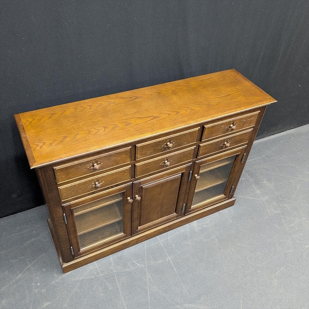 美品　えぞ民芸　花柄サイドボード　キャビネット　リビングボード　飾り棚　民藝