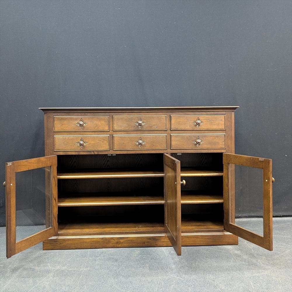 美品　えぞ民芸　花柄サイドボード　キャビネット　リビングボード　飾り棚　民藝