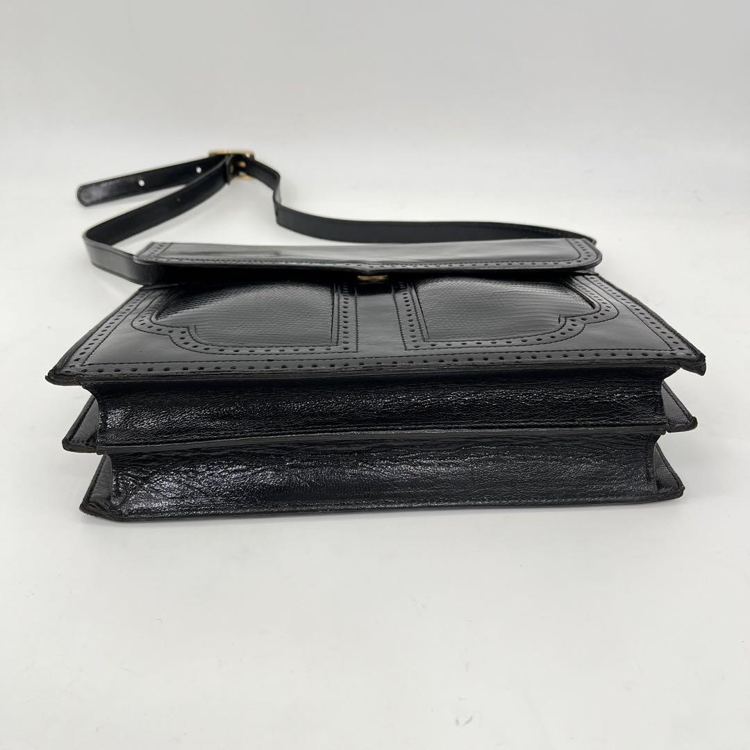 【美品】イヴサンローラン ワンショルダーバッグ 肩掛け リザード型押し 黒