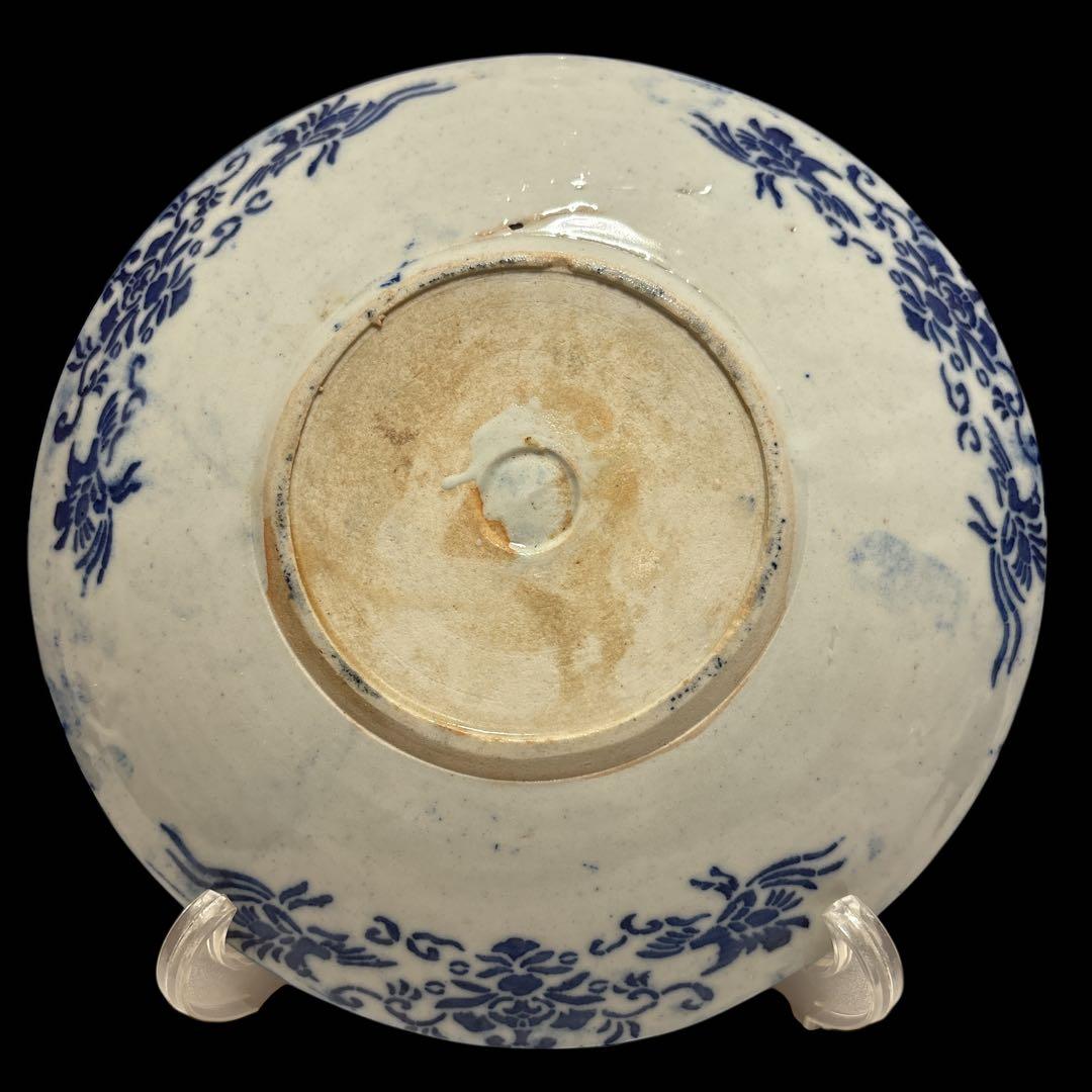 染付 印判手 菊唐草 山水文 肥前 伊万里 波佐見系 和食器 中皿 4枚セット