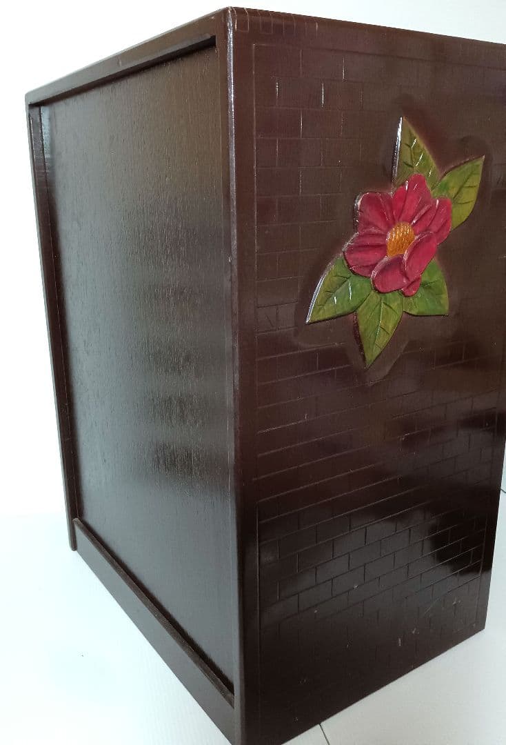 鎌倉彫り 椿 ツバキ ミニ箪笥　5段式　引き箪笥　ミニタンス　和箪笥　木製