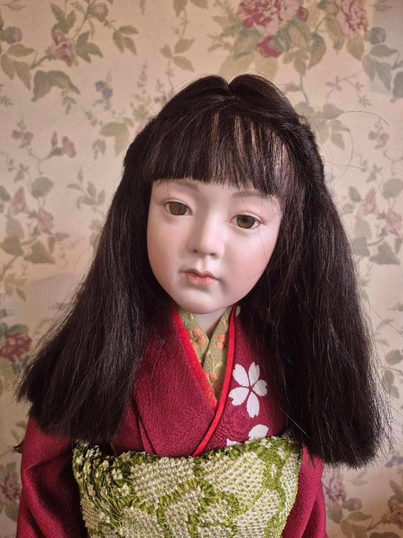 三輪輝子作　姫扇　ビスクドール 創作人形　スタンド　保証書付き