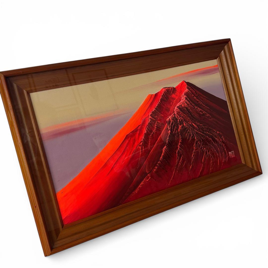 百瀬善明 立体画 盛り絵 赤富士 額装 72×48cm