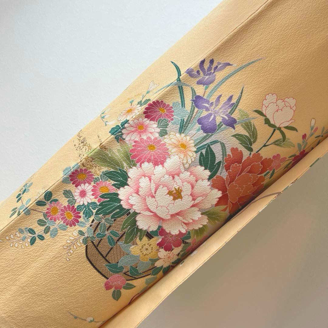 348 振袖フルセット 正絹 クリーム 黄色 金彩 小柄さん 正統派 お上品