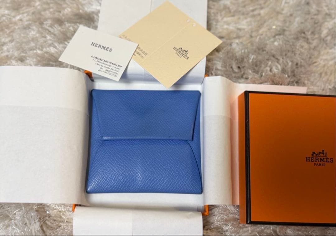 HERMES ブルー レザー ケース