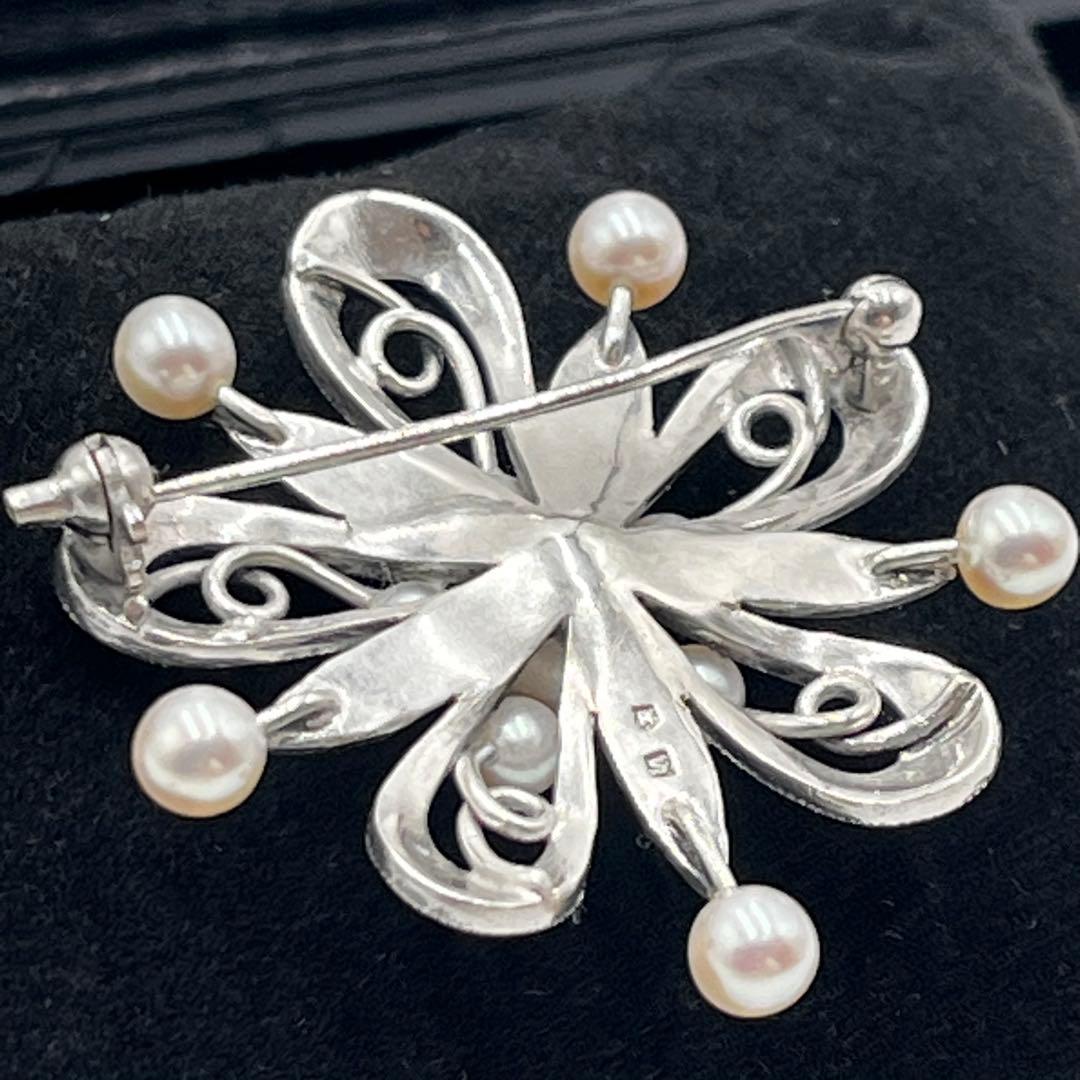 【美品】MIKIMOTO ミキモト　真珠　パール　ブローチ シルバー
