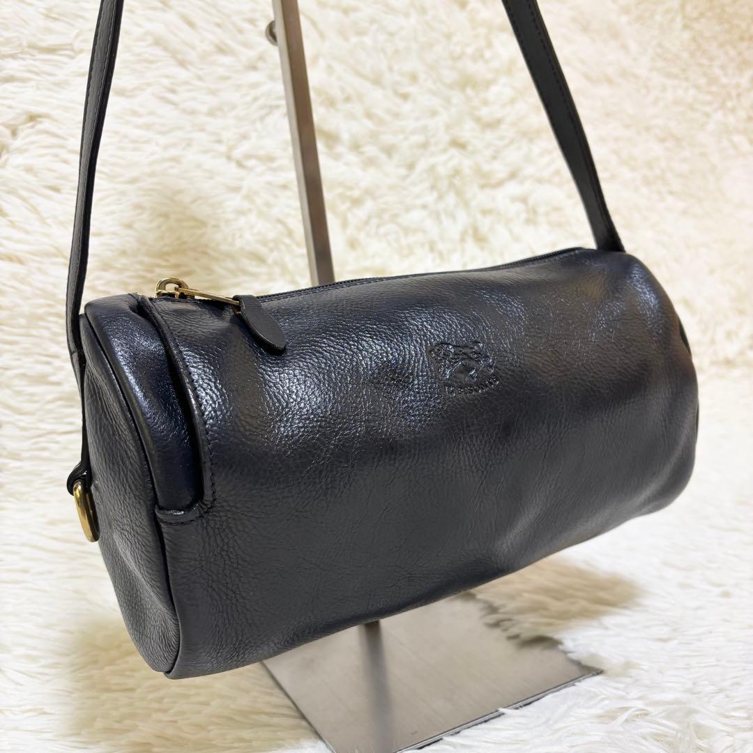 ✨美品✨希少 イルビゾンテ ショルダーバッグ 斜め掛け 筒型 レザー ブラック