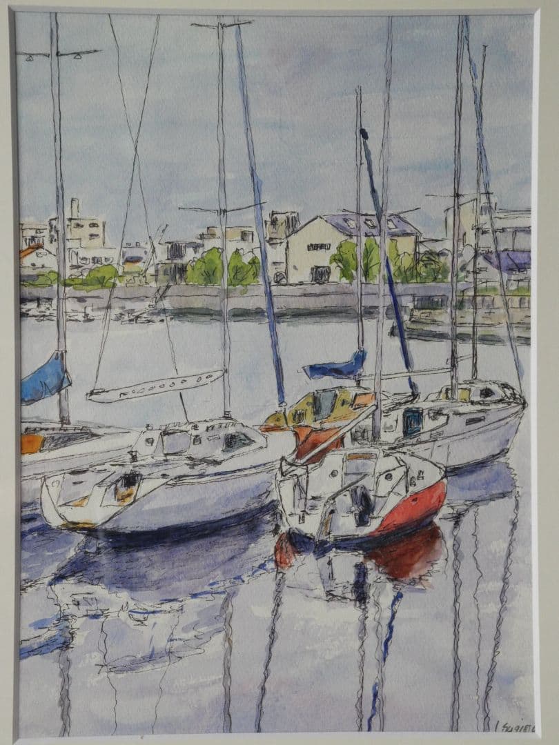 絵画 ヨット停泊