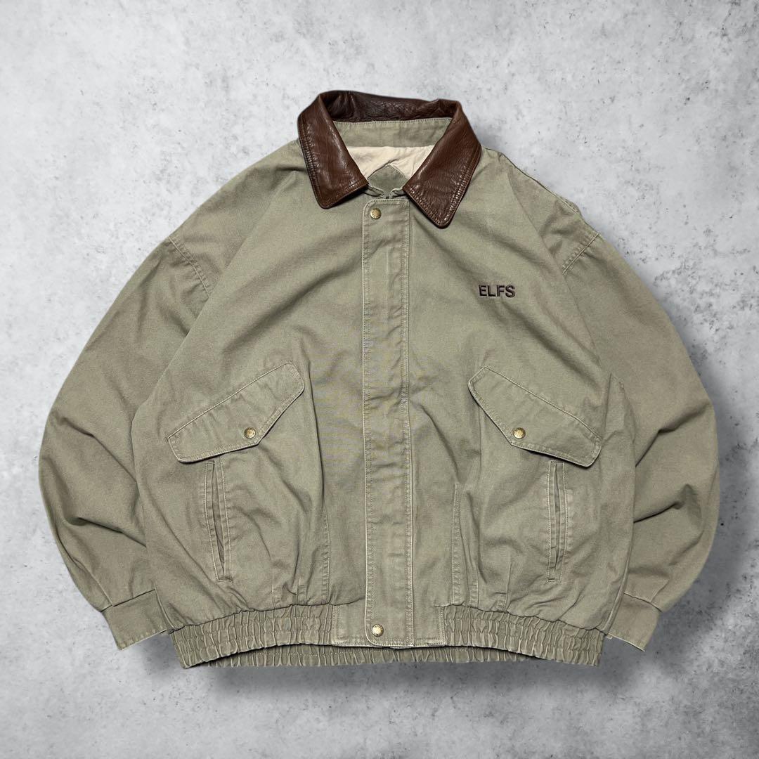 vintageナビゲータージャケットデトロイトジャケット風カーキXL刺繍短丈古着