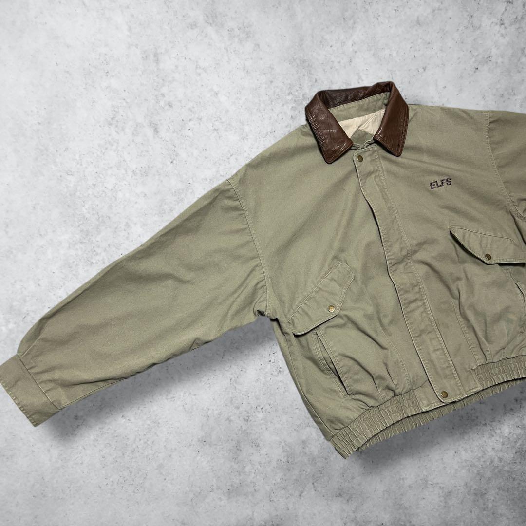 vintageナビゲータージャケットデトロイトジャケット風カーキXL刺繍短丈古着