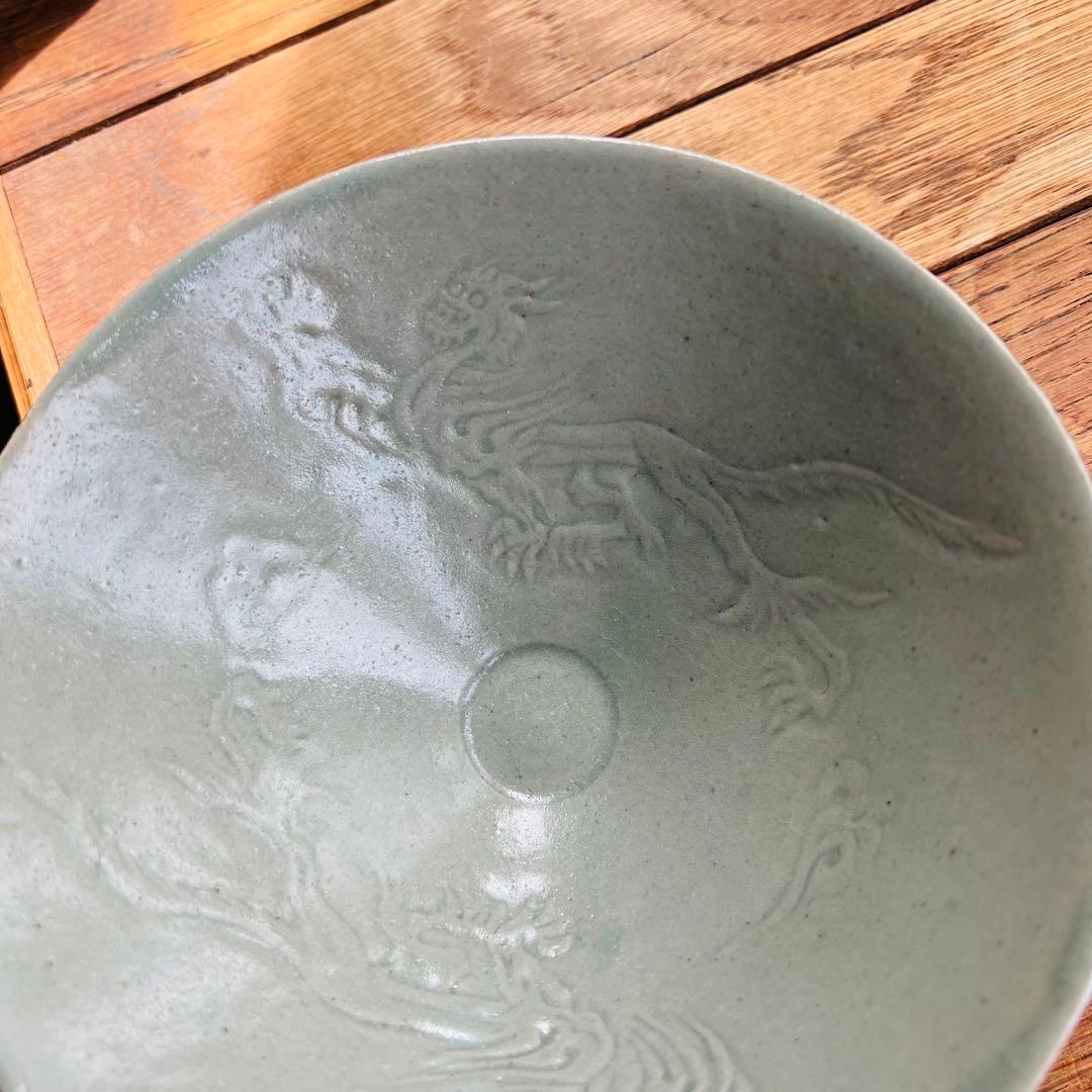 高麗 青磁象嵌雲龍文茶碗 双龍 斗笠碗 高麗青磁 茶碗 鉢
