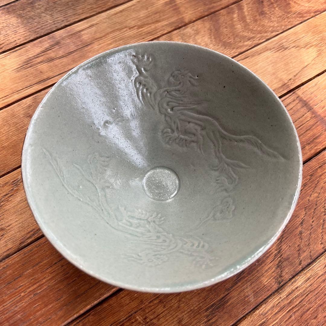 高麗 青磁象嵌雲龍文茶碗 双龍 斗笠碗 高麗青磁 茶碗 鉢
