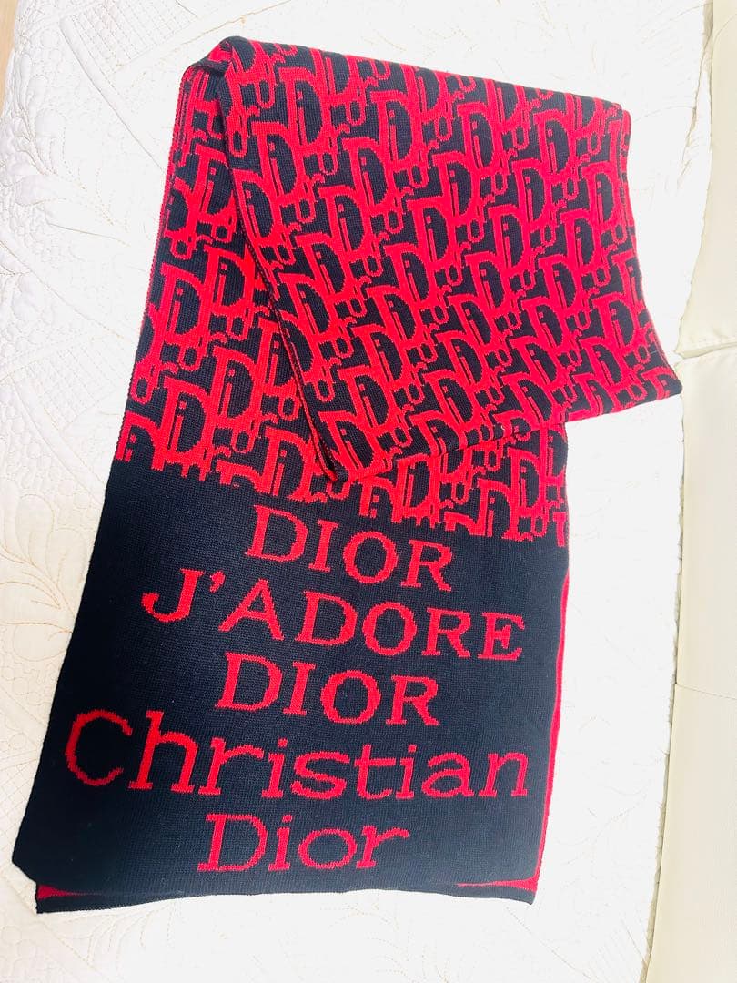 美品☆ロゴ マフラー ☆赤黒リバーシブル男女兼用ウール素材