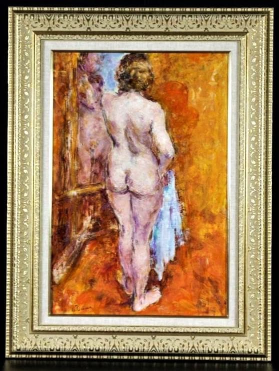 大島士一　真作保証 「鏡の前に立つ裸」 肉筆油彩M12号