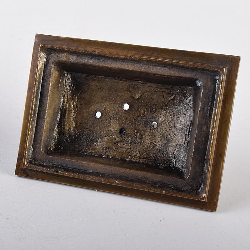 高岡銅器　米田陵山作　鋳銅　獅子摘　四方香炉　鼎　M　R7650