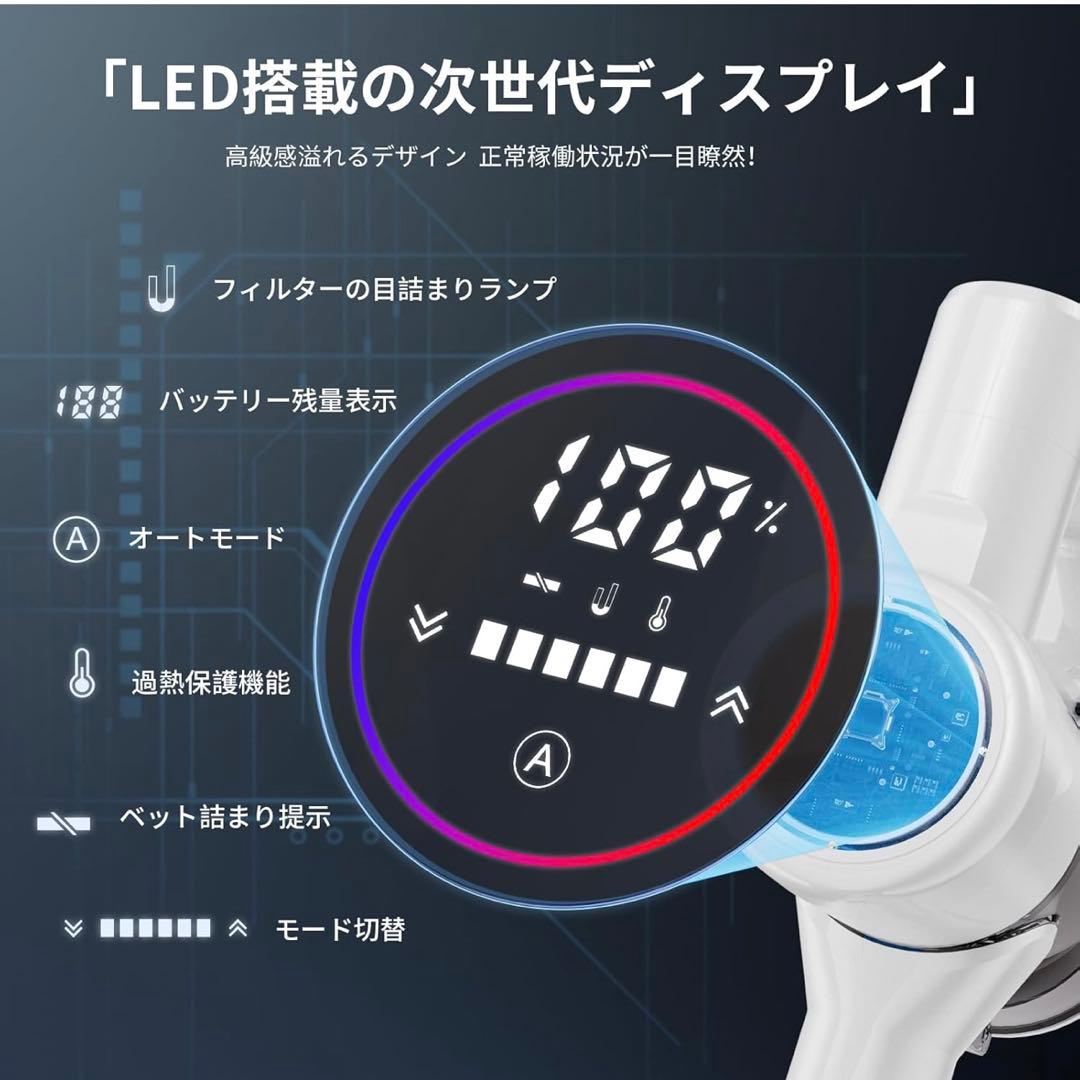 掃除機 コードレス 新登場 AI汚れ自動検知 55Kpa超強力吸引 LEDライト