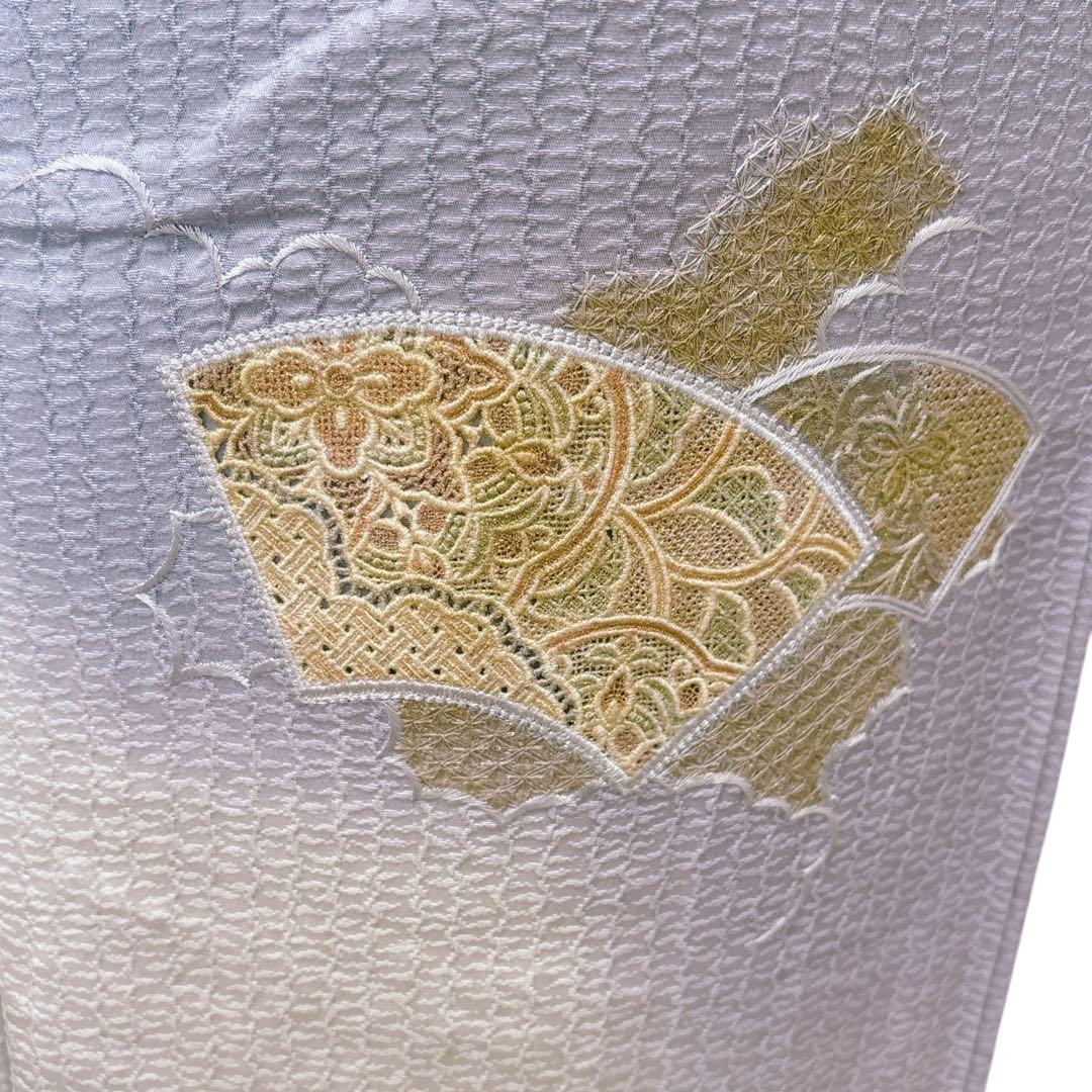 AA8美品　着物 袷 付け下げ刺繍　シワト　薄紫 正絹　暈し　手縫い仕立て　美品
