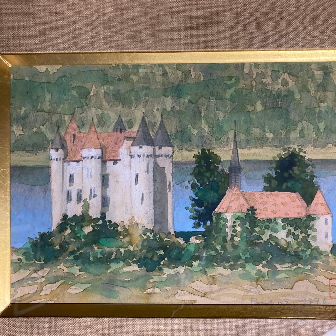 西村龍介先生　湖上の館　水彩