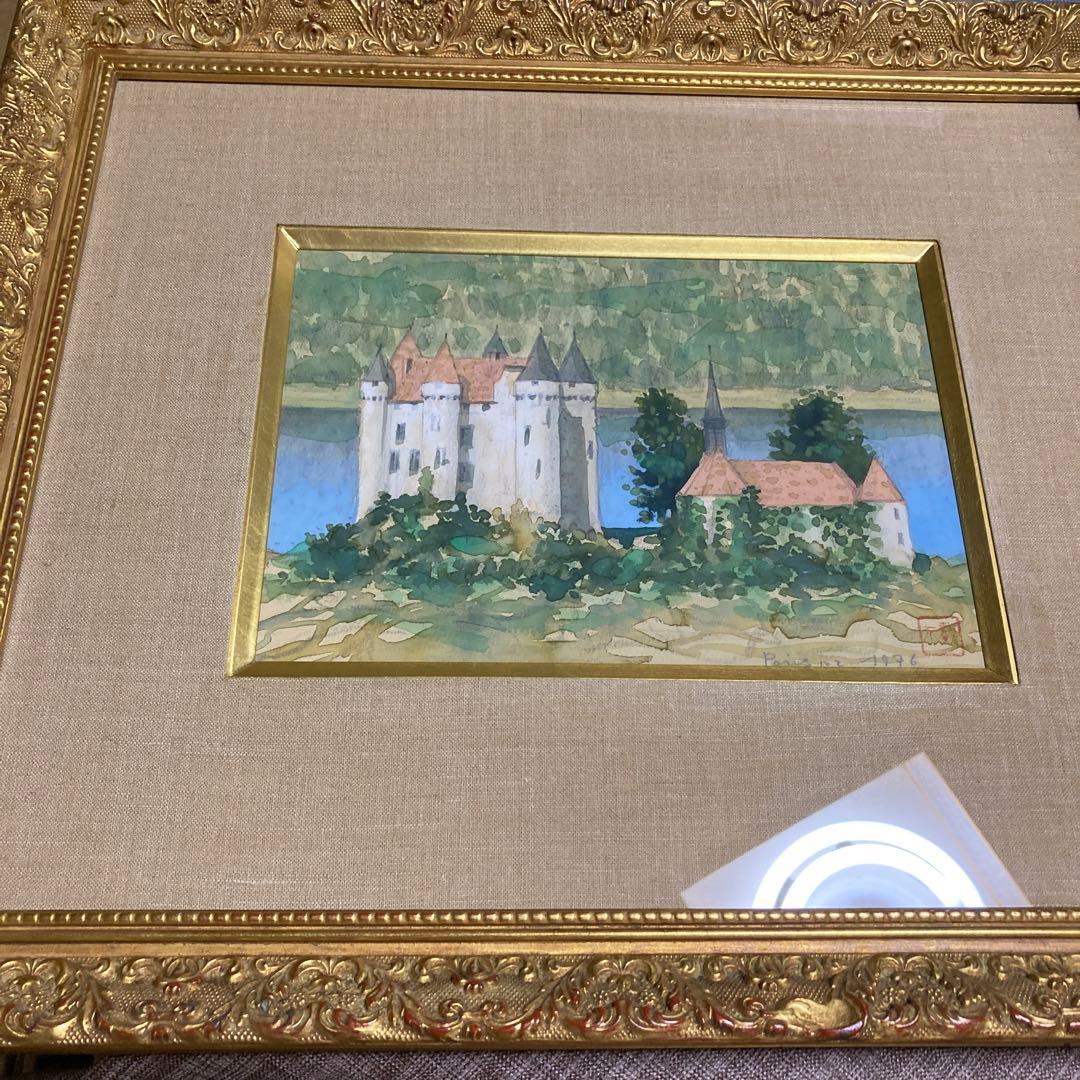 西村龍介先生　湖上の館　水彩