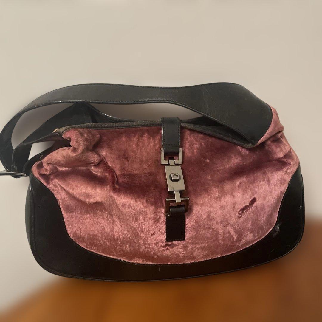 レア 希少 GUCCI グッチ ジャッキーバッグ バッグ ピンク ベロア レザー